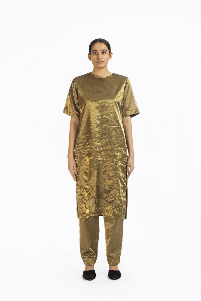 Handwoven liquid Molten Gold Metallic Tunic