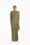 Handwoven African Striped Linen Zari Cotton Silk Saree