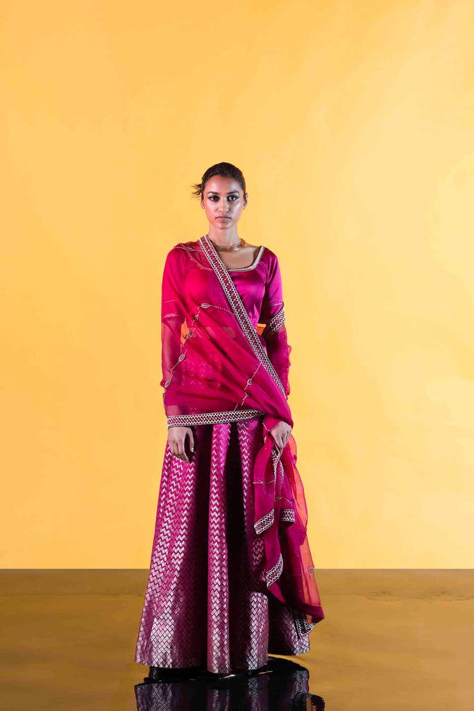 Handwoven Pink Oscar Lehenga Set