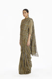 Handwoven African Striped Linen Zari Cotton Silk Saree
