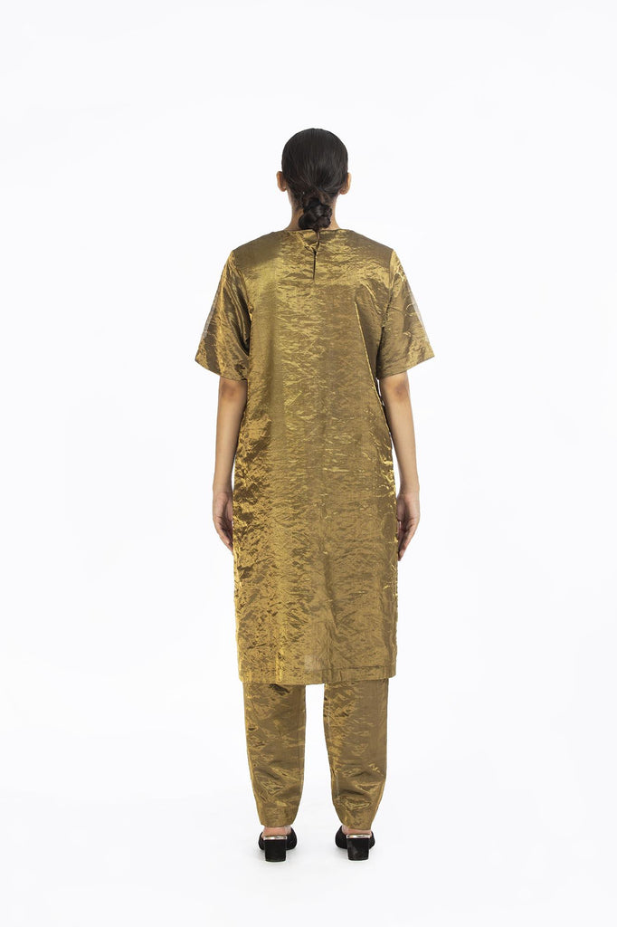 Handwoven liquid Molten Gold Metallic Tunic
