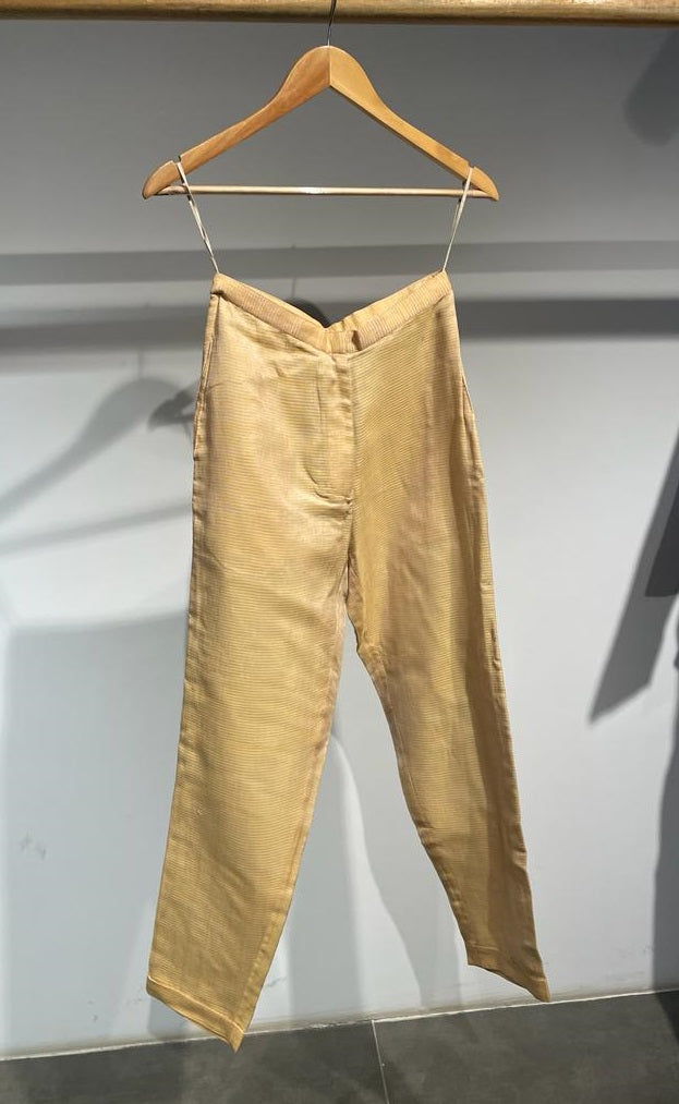 Handwoven Mustard Cotton Silk Striped Pants