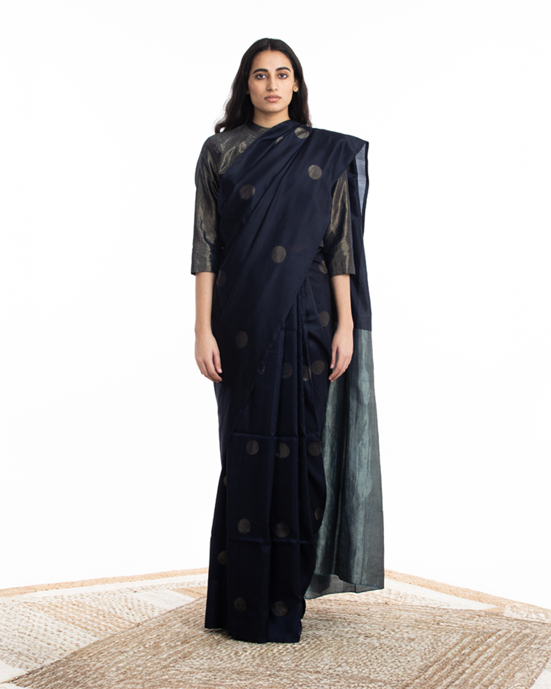 Handwoven Blue Circle Silk Saree