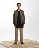 Handwoven Black Brown Striped Bomber Jacket