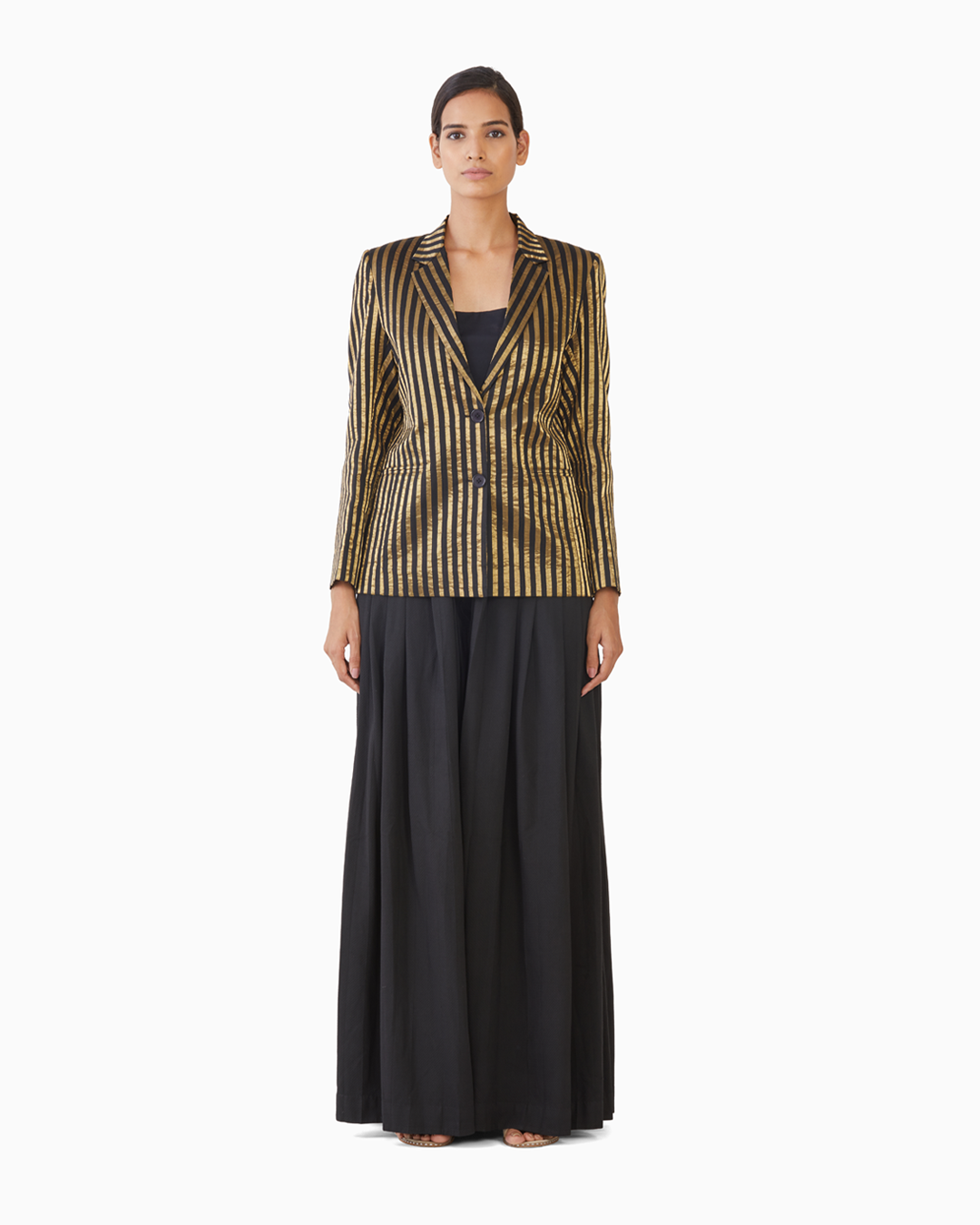 handwoven black gold metallic striped blazer