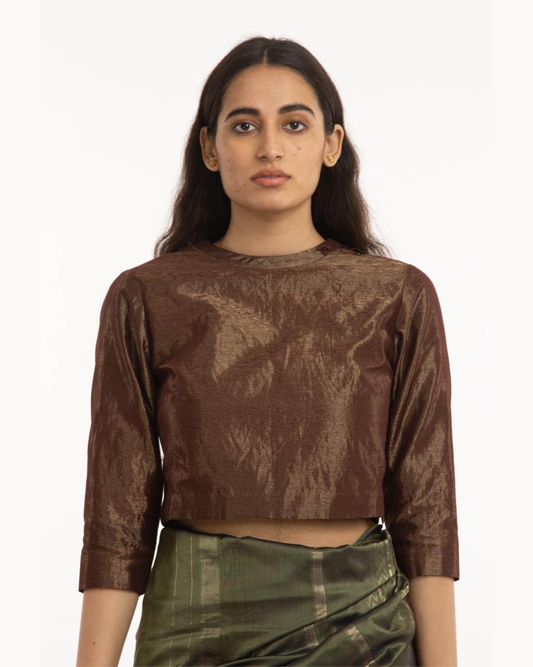 Handwoven brown shameem metallic Blouse
