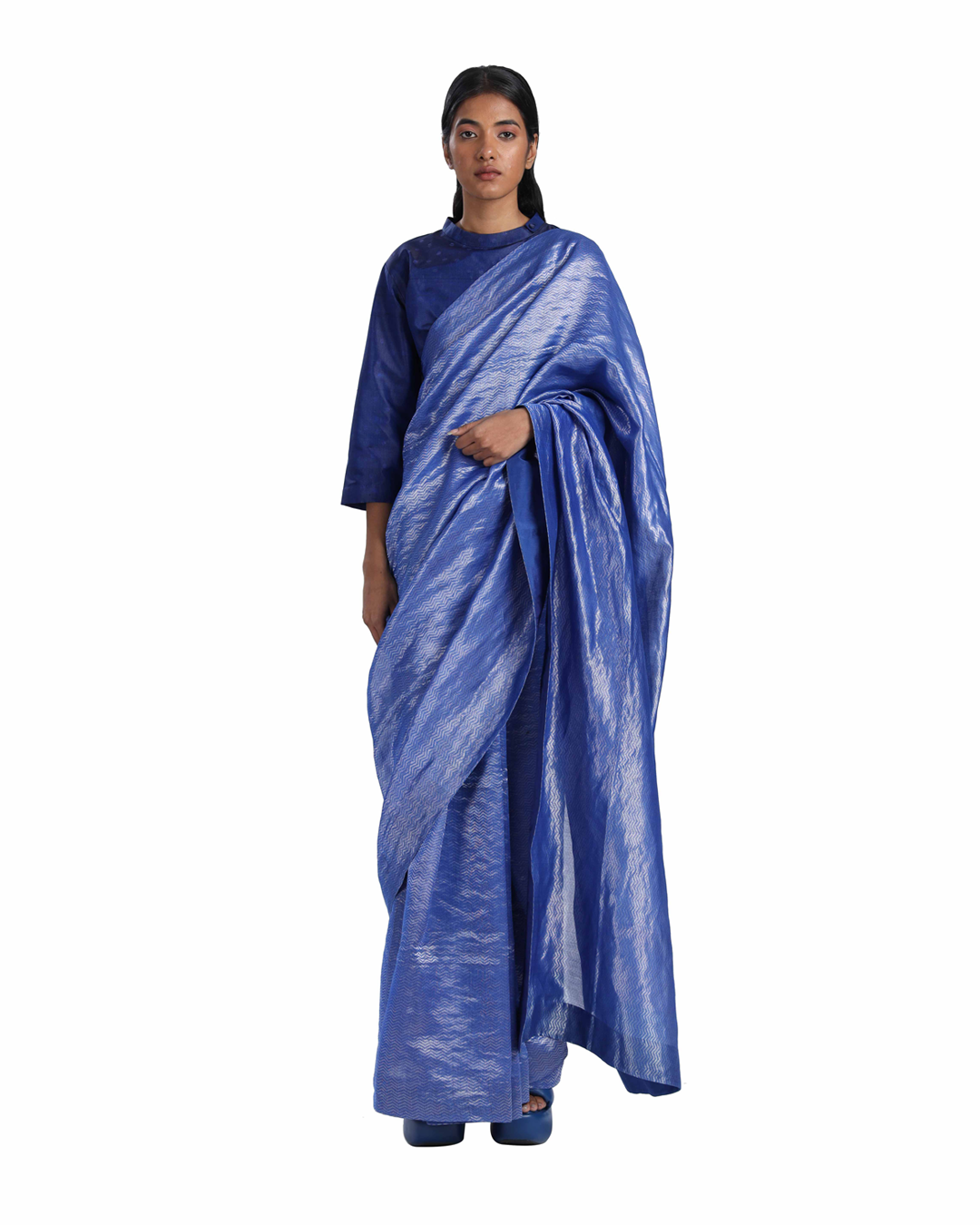 Handwoven Silk Metallic Chevron Saree