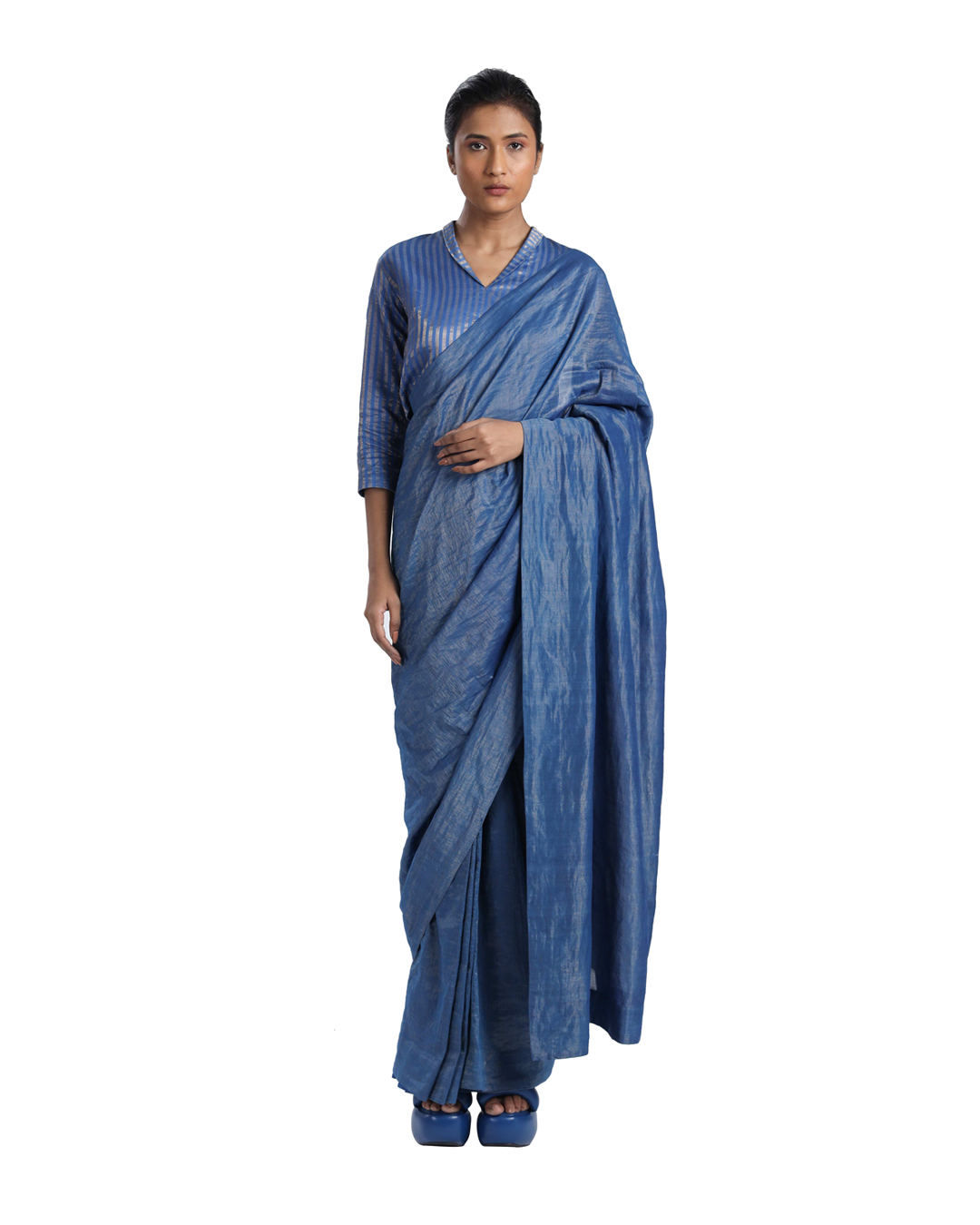 Handwoven Shameem Blue Silver Saree