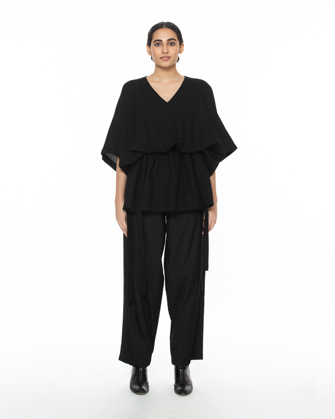 Handwoven V Neck Side Tie Marino Wool Top