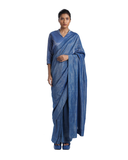 Handwoven Blue Gold Striped Silk Zari Saree