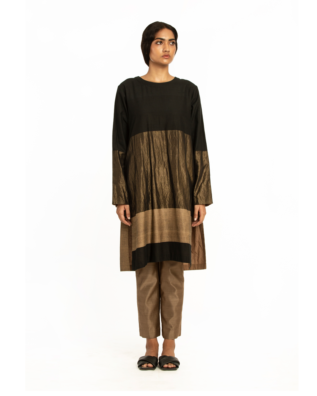 Handwoven black brown engineered tunic