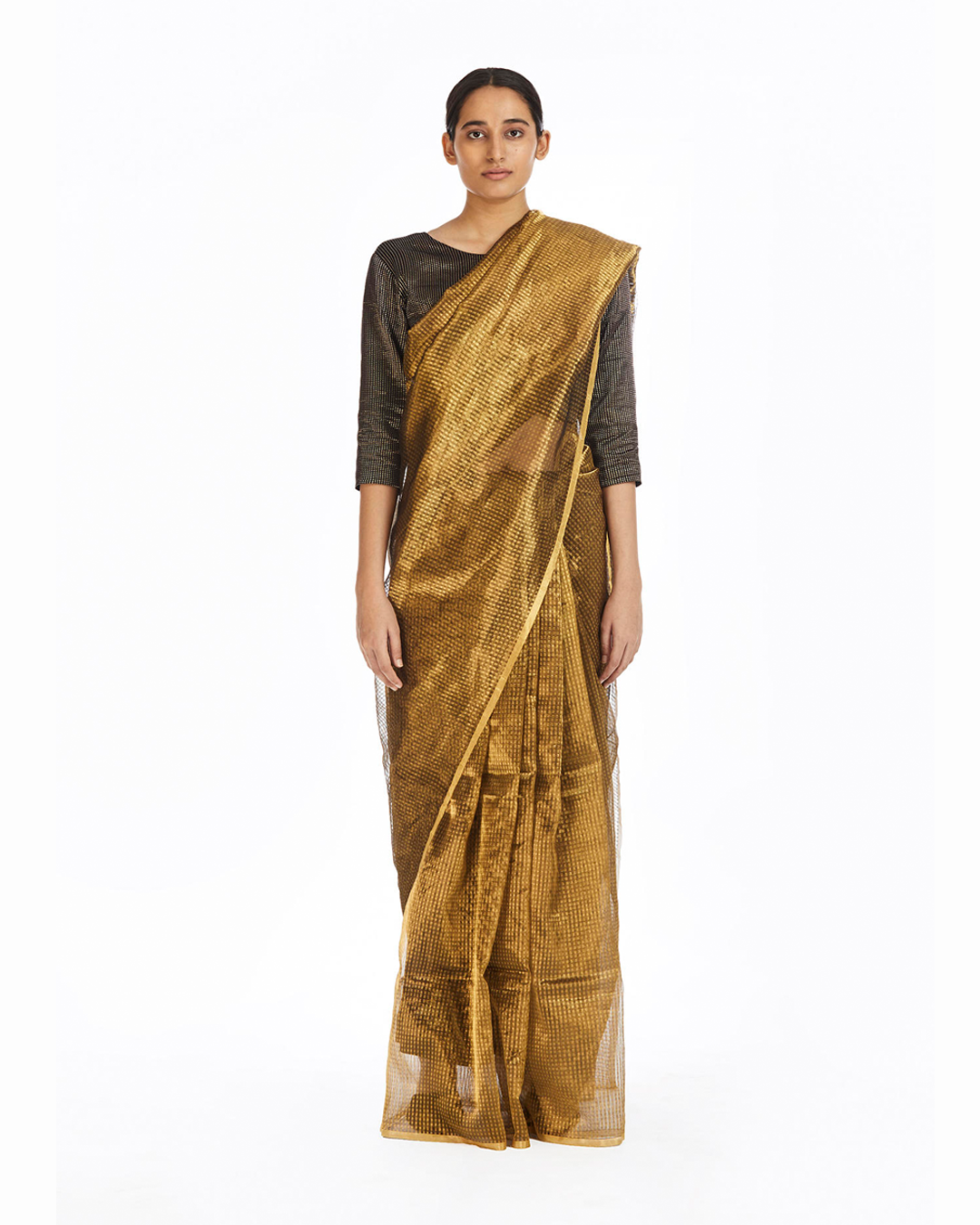 Handwoven Liquid Molten Gold Textured Metallic Saree