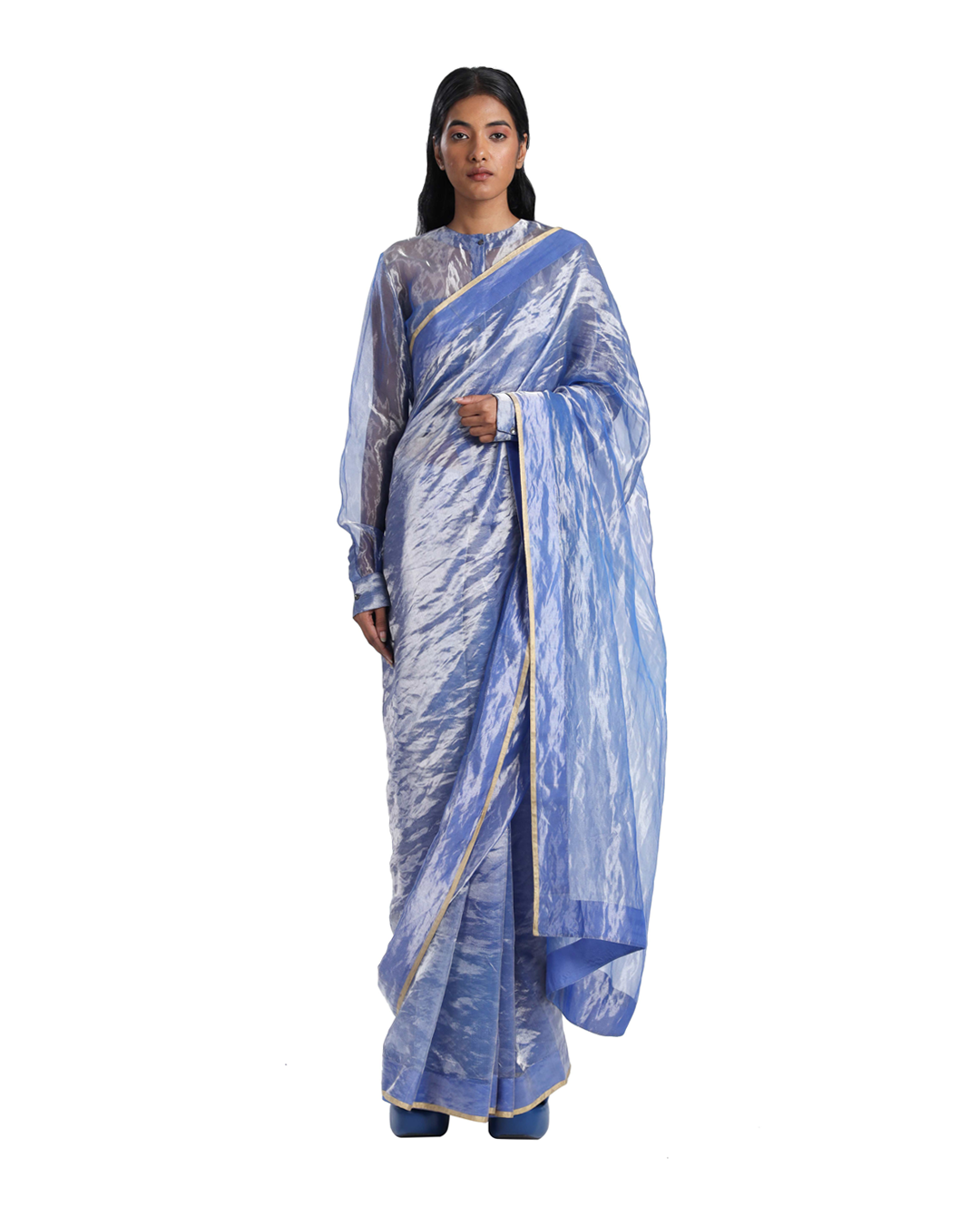 Handwoven Liquid Molten Metal Blue  Silk Saree