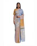 Handwoven liquid molten textured metallic engineered stripe saree