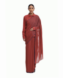 Handwoven Rust Cotton Kinji Palla Striped Saree