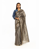 Handwoven Black Silver Metallic Chevron Saree