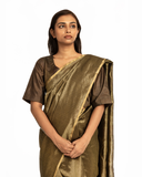 Handwoven Black Gold Metallic Chevron Saree