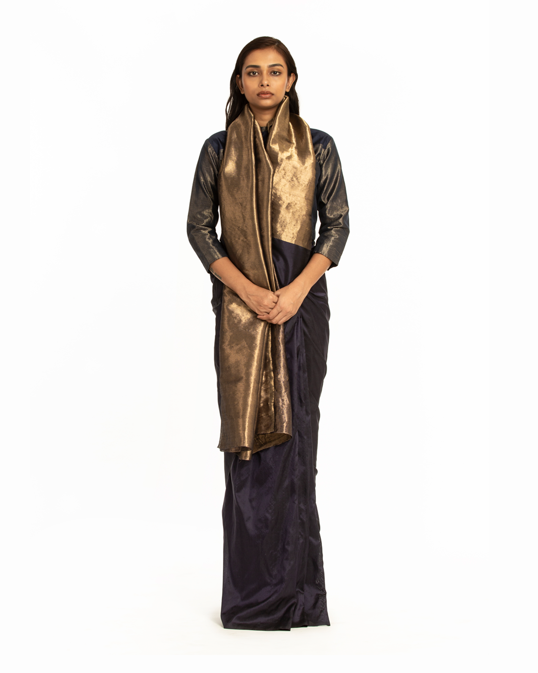 Handwoven Blue Gold Zari Palla Saree