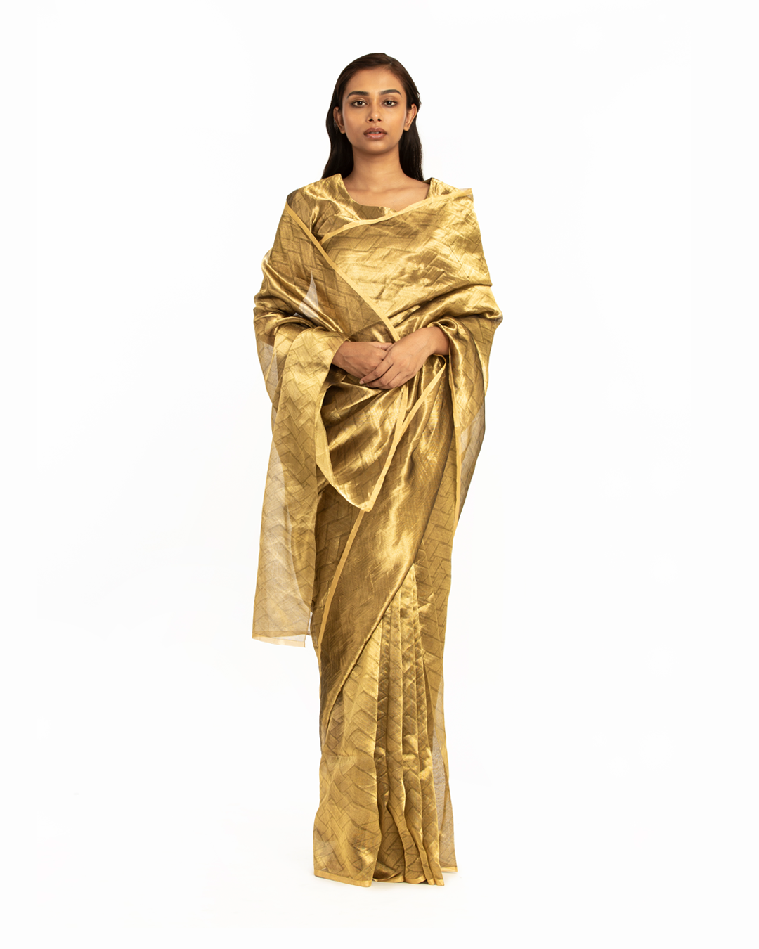 Handwoven Liquid Molten Gold Rectangle Textured Saree