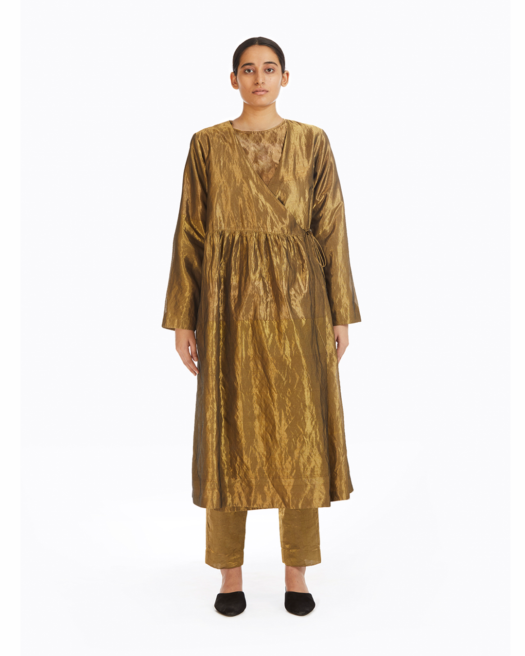 Handwoven Liquid Molten Gold Metallic Angrakha