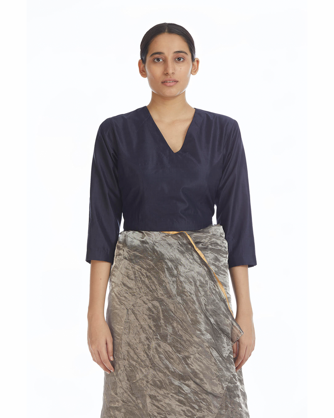 Handwoven Dark Blue Silk Blouse