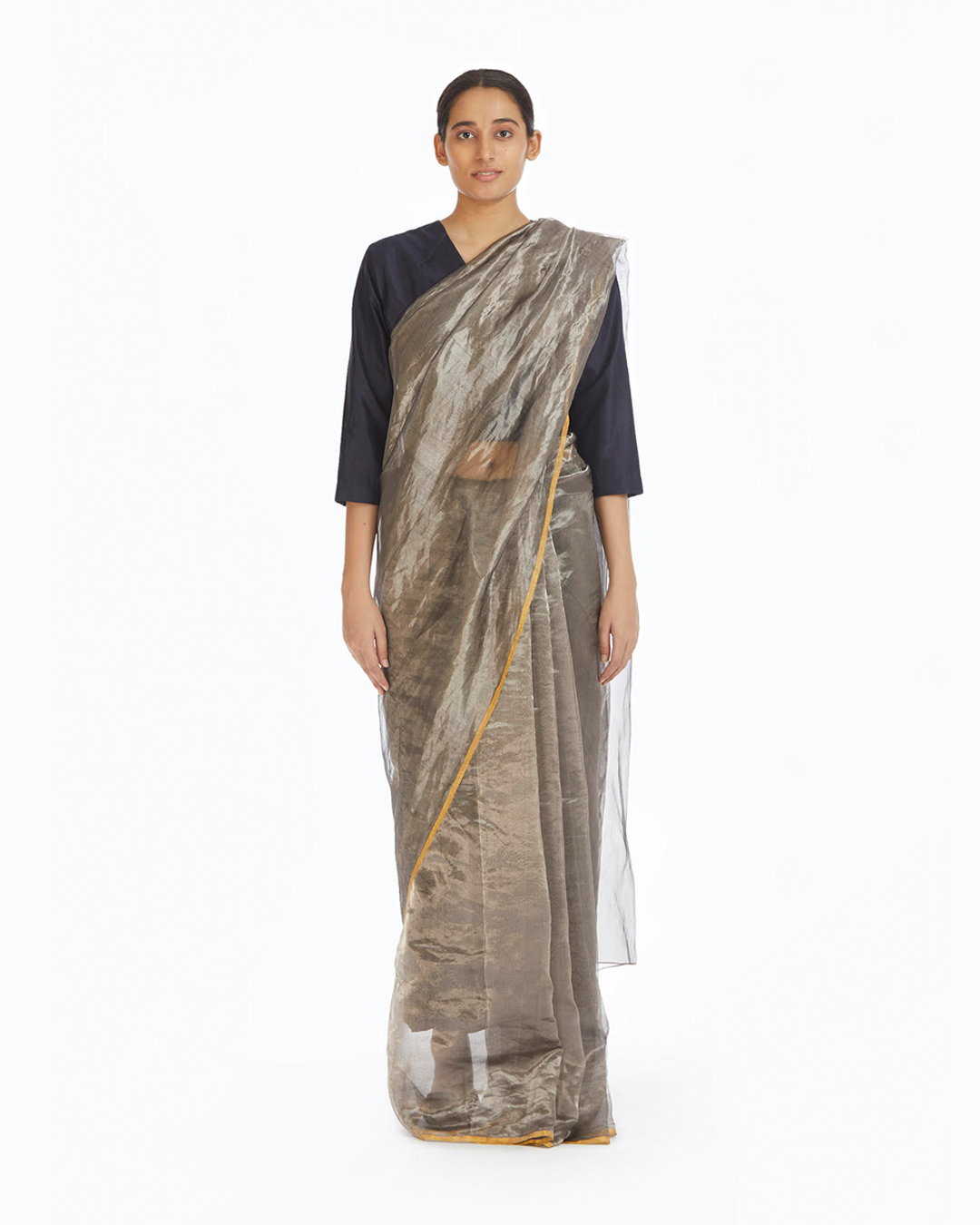 Handwoven Liquid Molten Silver Metallic Saree