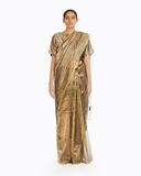 Handwoven Silver on Gold Textured Metallic Saree