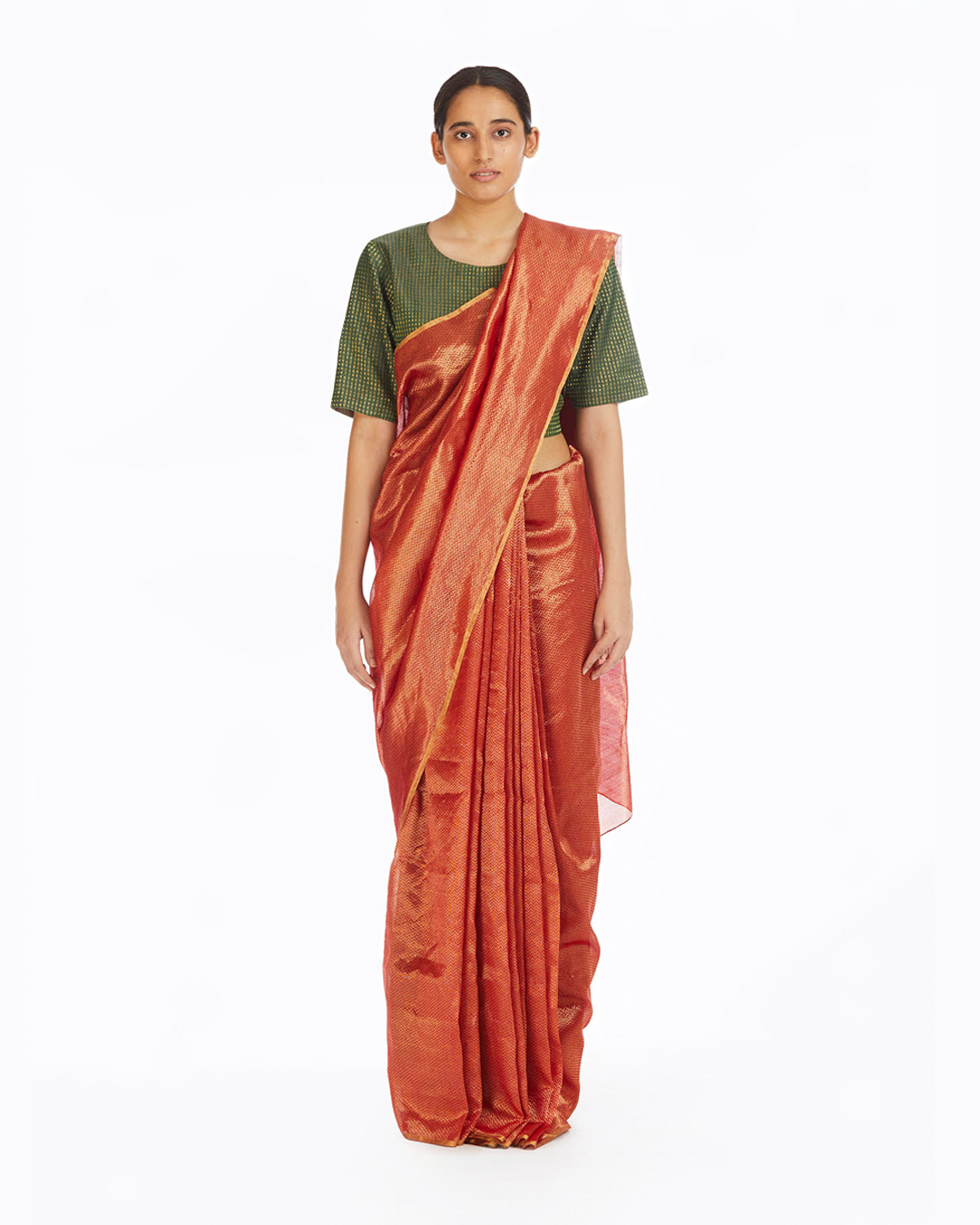 Handwoven Red Chevron Saree
