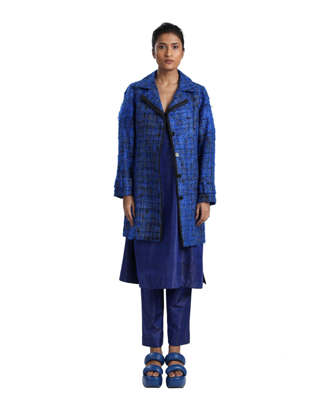 Handwoven Doublegrid Embroidered Woolen Coat
