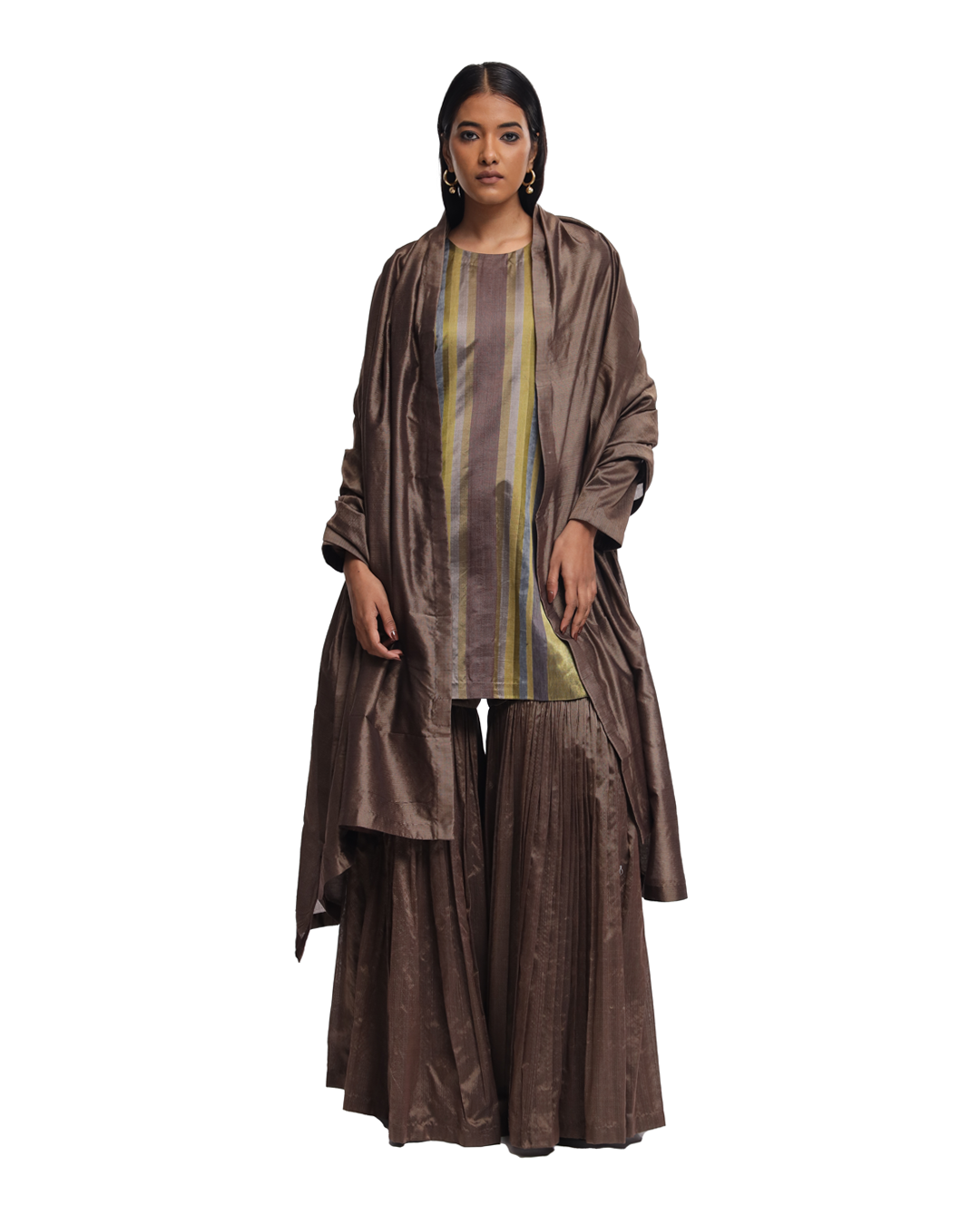 Handwoven engineered striped Silk Sharara Set with Silk Striped Dupatta