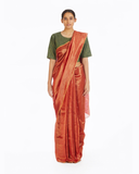 Handwoven Red Chevron Saree