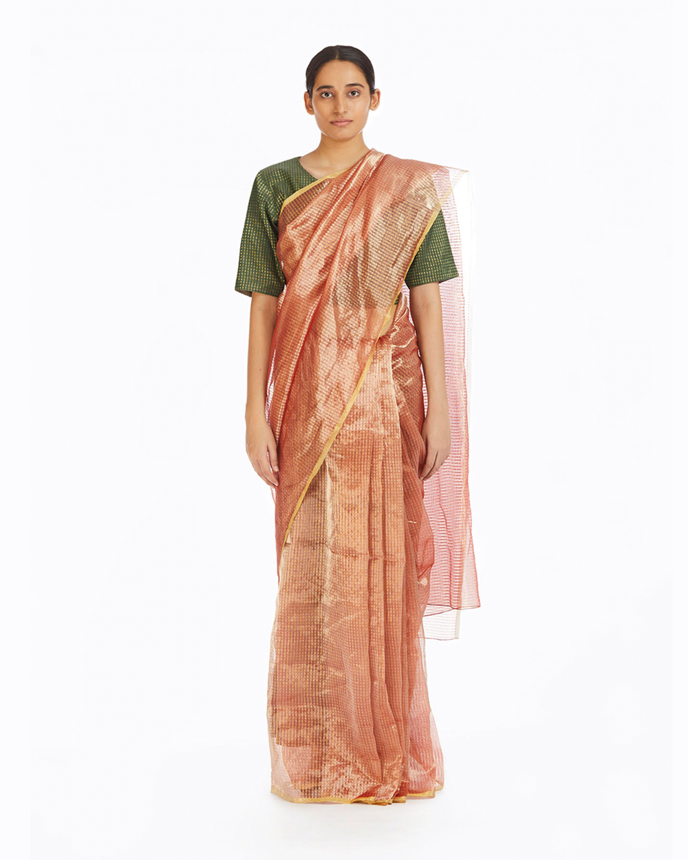 Multen Pink Handwoven Liquid Molten Pink Textured Metallic Saree
