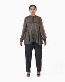 Handwoven Black Metallic Silk Flare Top