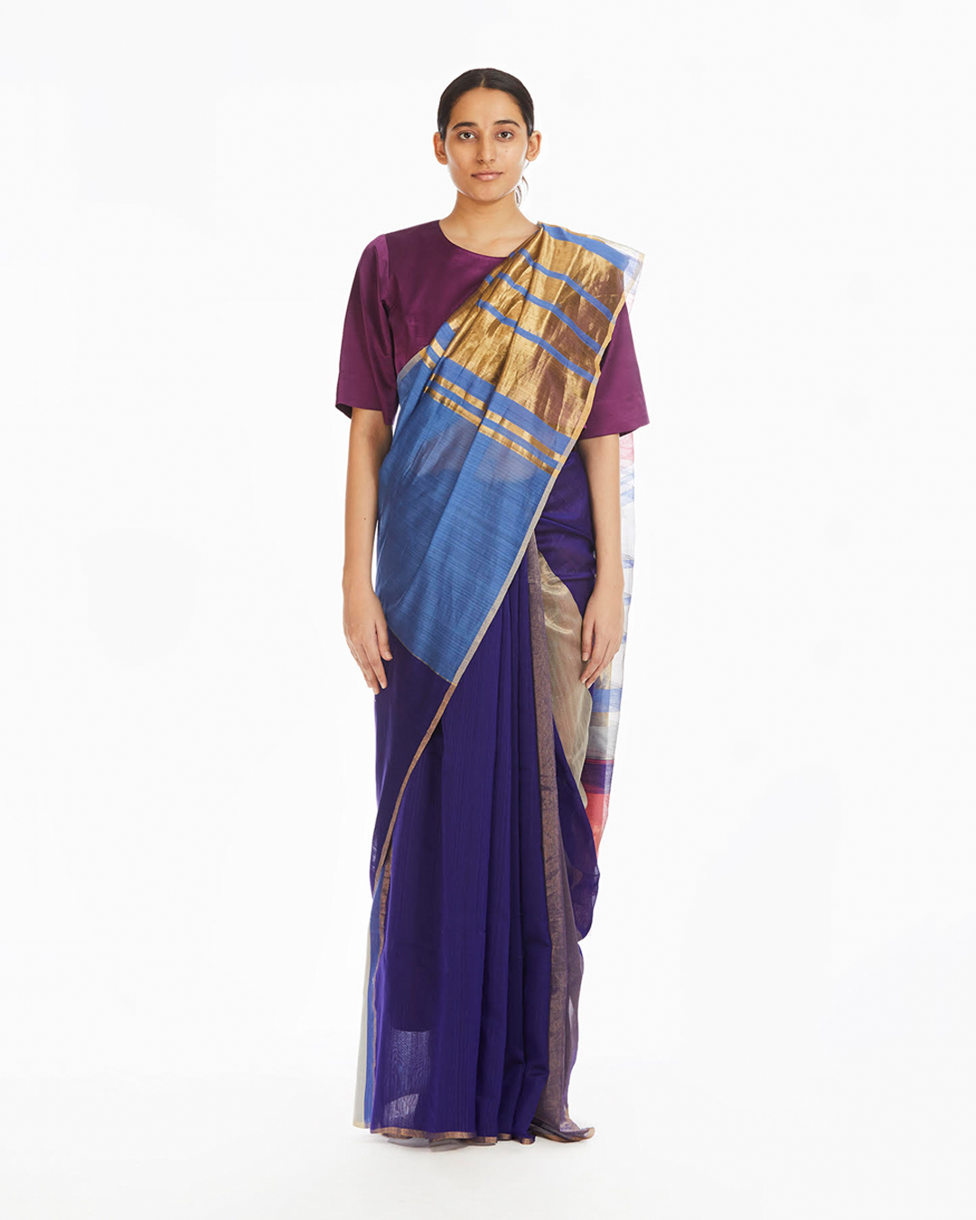 Handwoven Blue Purple Engineered Saree