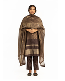 Handwoven Brown Striped Silk Zari Dupatta
