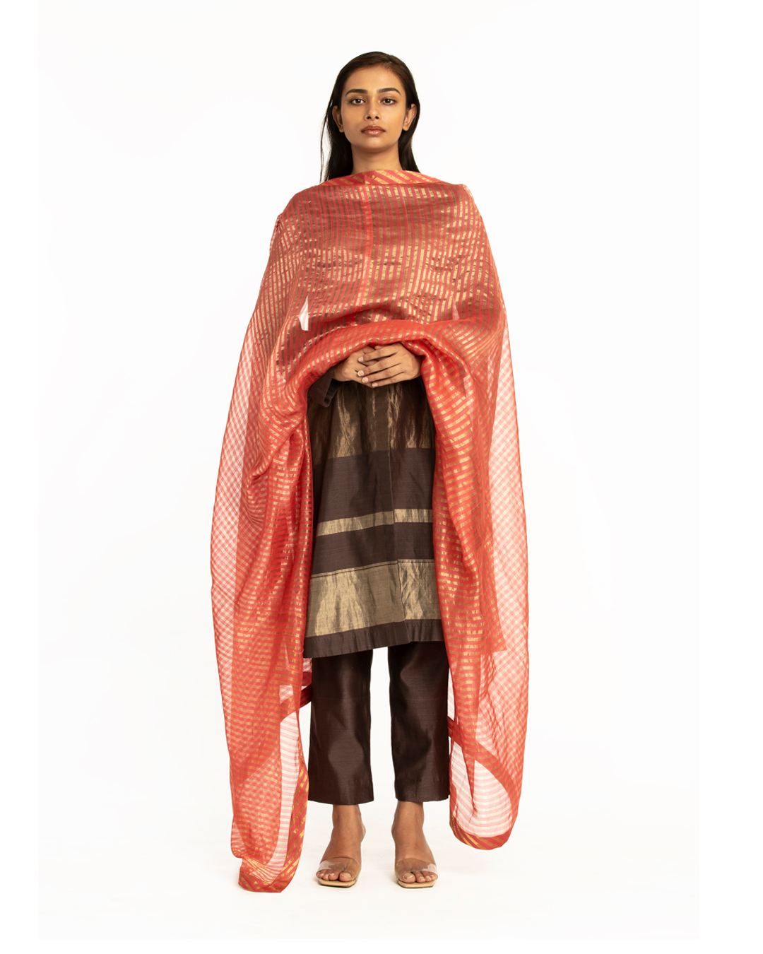 Handwoven Pink Striped Silk Zari Dupatta