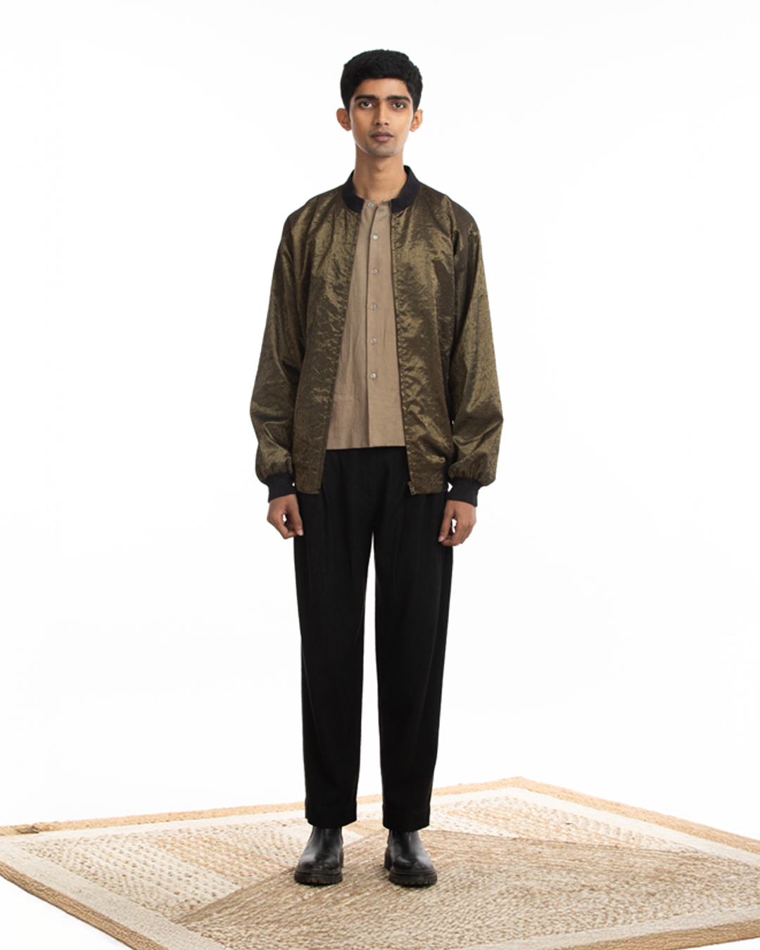 Handwoven Molten Gold Metallic Bomber Jacket