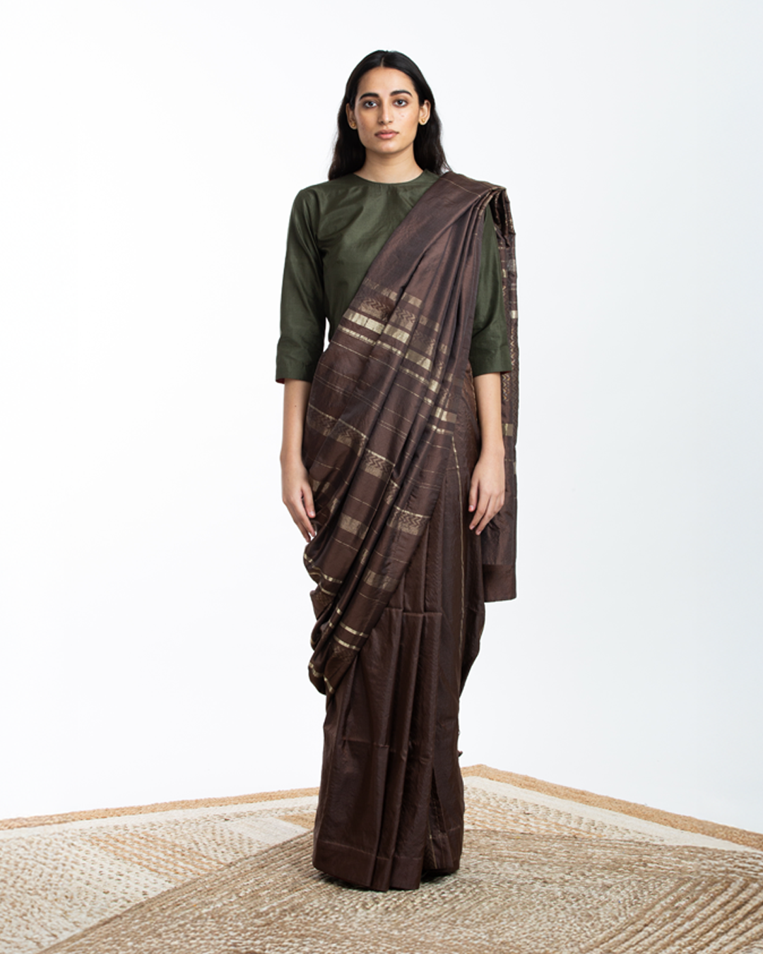 Handwoven Brown Engineered Silk Saree