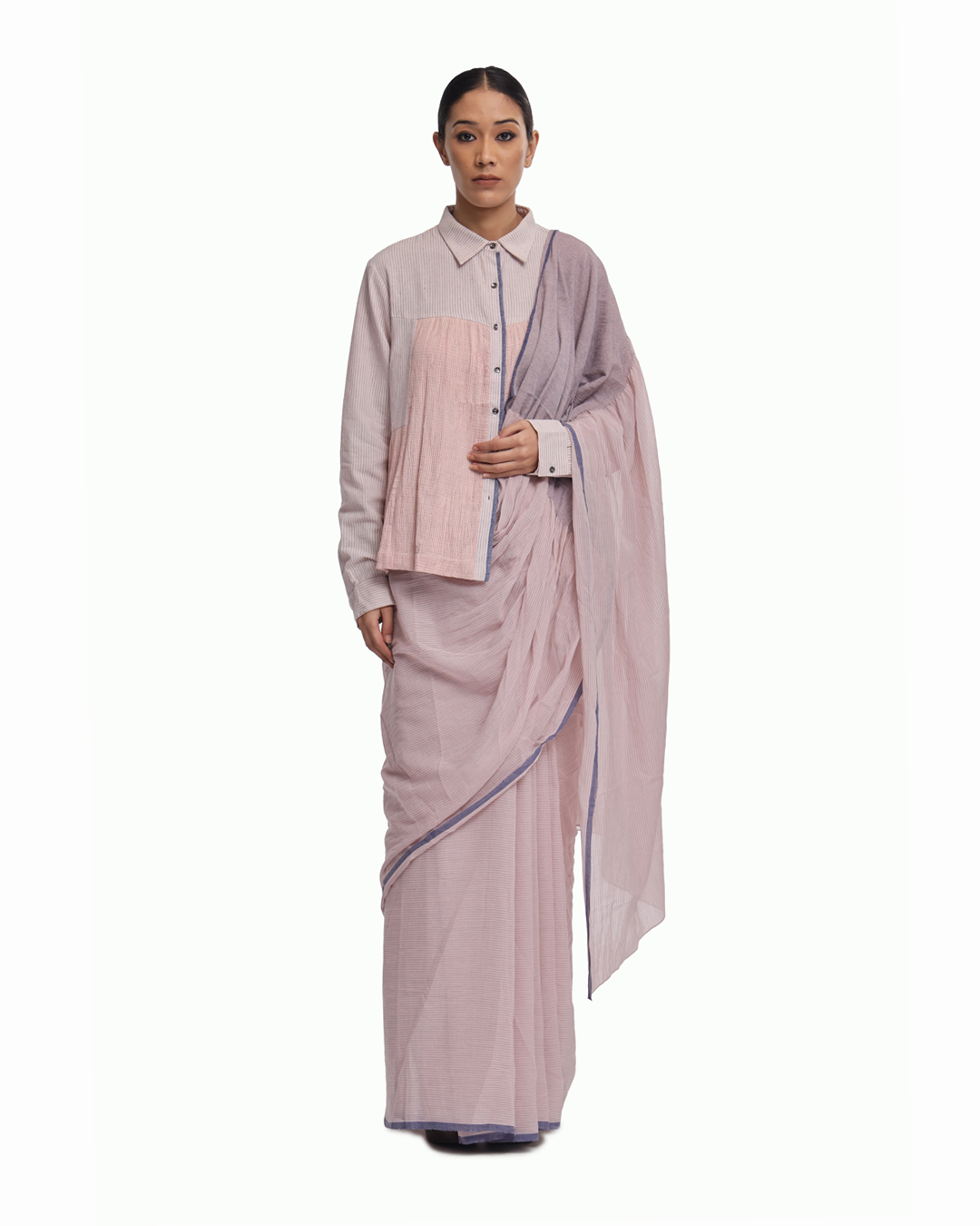 Handwoven Pink Cotton Kinji Palla Striped Saree