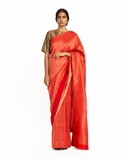Handwoven Red Dotted Varanasi Saree