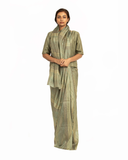 Handwoven Green Pale Striped Silk Saree