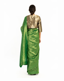 Handwoven Green Metallic Chevron Saree