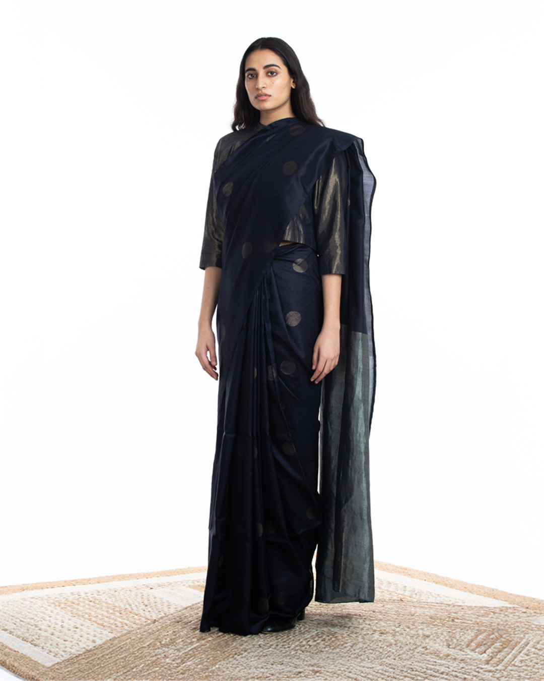 Handwoven Blue Circle Silk Saree