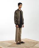 Handwoven Black Brown Striped Bomber Jacket