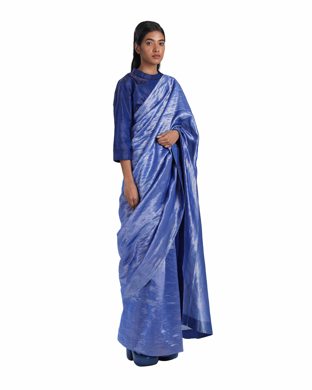 Handwoven Silk Metallic Chevron Saree