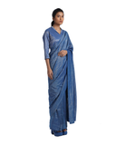 Handwoven Blue Gold Striped Silk Zari Saree