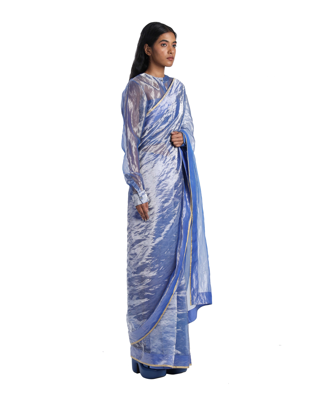 Handwoven Liquid Molten Metal Blue  Silk Saree
