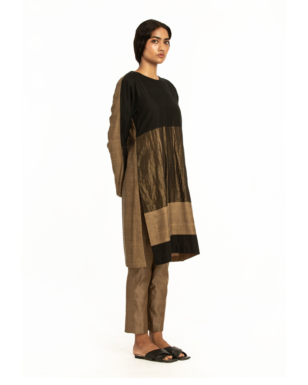 Handwoven black brown engineered tunic