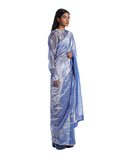 Handwoven Liquid Molten Metal Blue  Silk Saree
