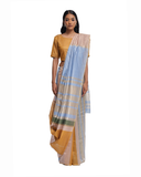 Handwoven liquid molten textured metallic engineered stripe saree